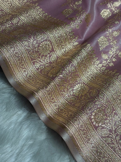 Banarasi Cross Jaal Satin Katan Silk Saree | Jacquard Woven Traditional Banarasi Saree