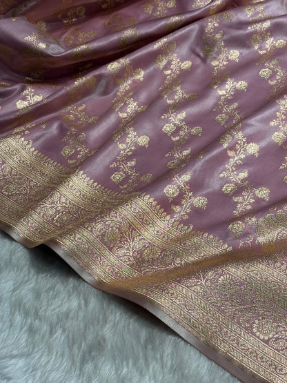 Banarasi Cross Jaal Satin Katan Silk Saree | Jacquard Woven Traditional Banarasi Saree