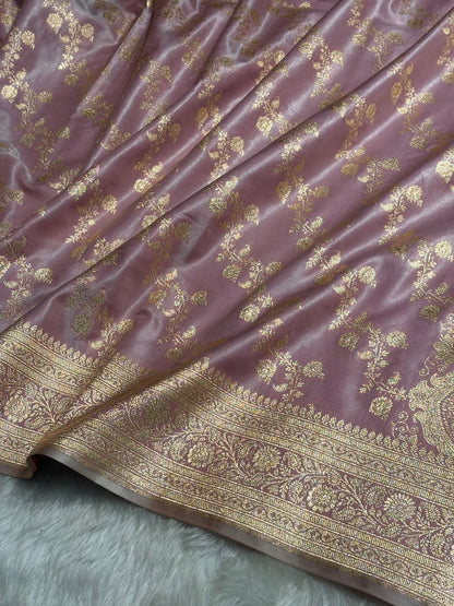 Banarasi Cross Jaal Satin Katan Silk Saree | Jacquard Woven Traditional Banarasi Saree