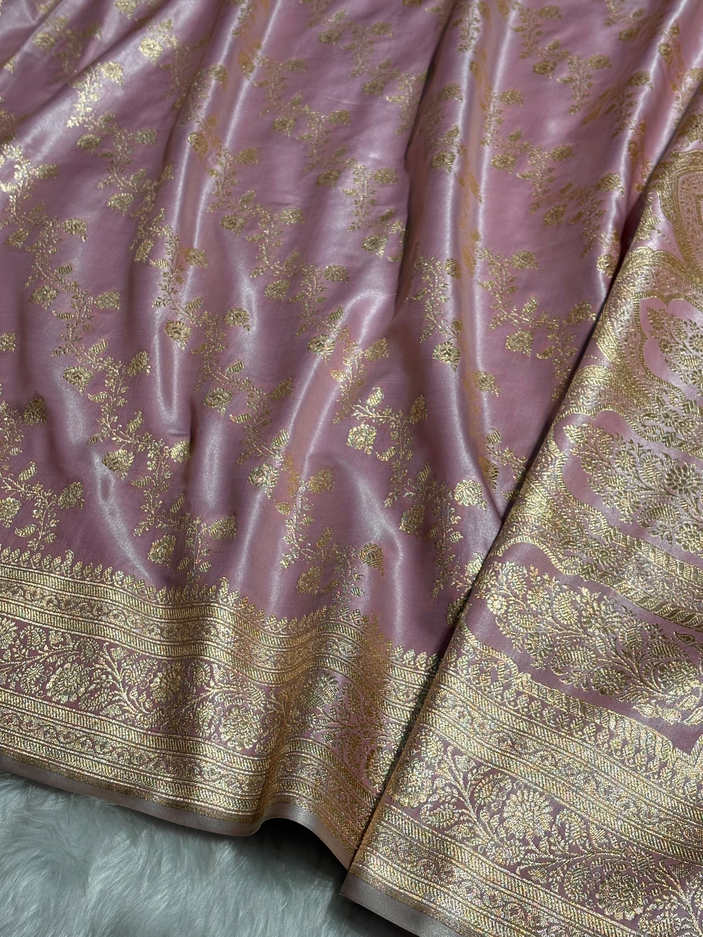 Banarasi Cross Jaal Satin Katan Silk Saree | Jacquard Woven Traditional Banarasi Saree