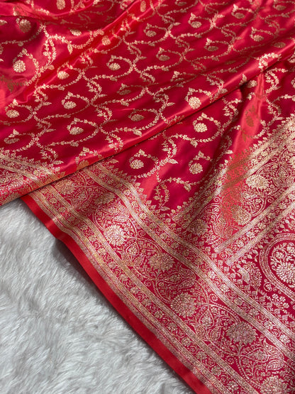 Floral Jaal Pattern Banarasi Satin Katan Silk Saree