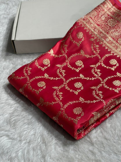 Floral Jaal Pattern Banarasi Satin Katan Silk Saree