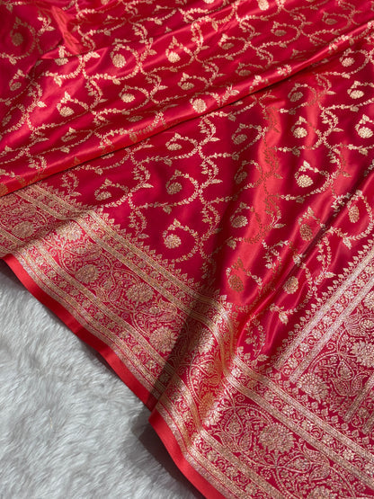 Floral Jaal Pattern Banarasi Satin Katan Silk Saree