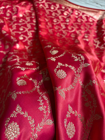 Floral Jaal Pattern Banarasi Satin Katan Silk Saree