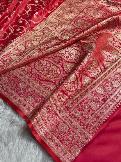 Floral Jaal Pattern Banarasi Satin Katan Silk Saree