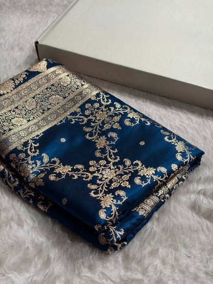 Jaal Pattern Banarasi Satin Silk Saree | Satin Katan Silk Saree by Mysorepattu