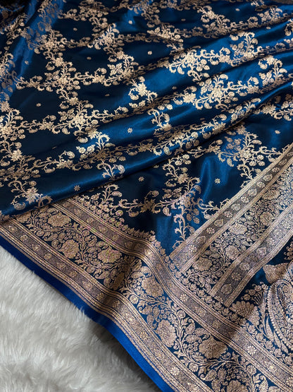 Jaal Pattern Banarasi Satin Silk Saree | Satin Katan Silk Saree by Mysorepattu