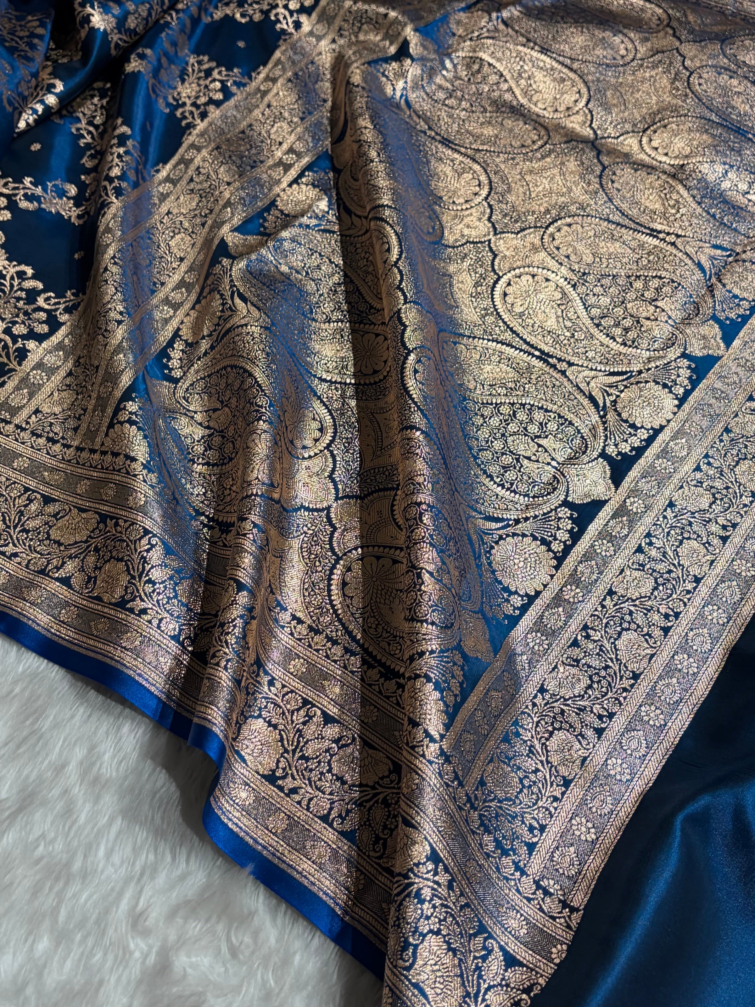 Jaal Pattern Banarasi Satin Silk Saree | Satin Katan Silk Saree by Mysorepattu