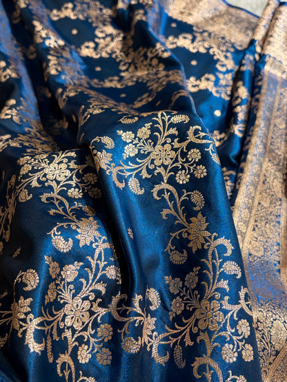 Jaal Pattern Banarasi Satin Silk Saree | Satin Katan Silk Saree by Mysorepattu