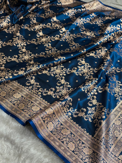 Jaal Pattern Banarasi Satin Silk Saree | Satin Katan Silk Saree by Mysorepattu