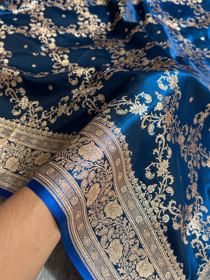 Jaal Pattern Banarasi Satin Silk Saree | Satin Katan Silk Saree by Mysorepattu
