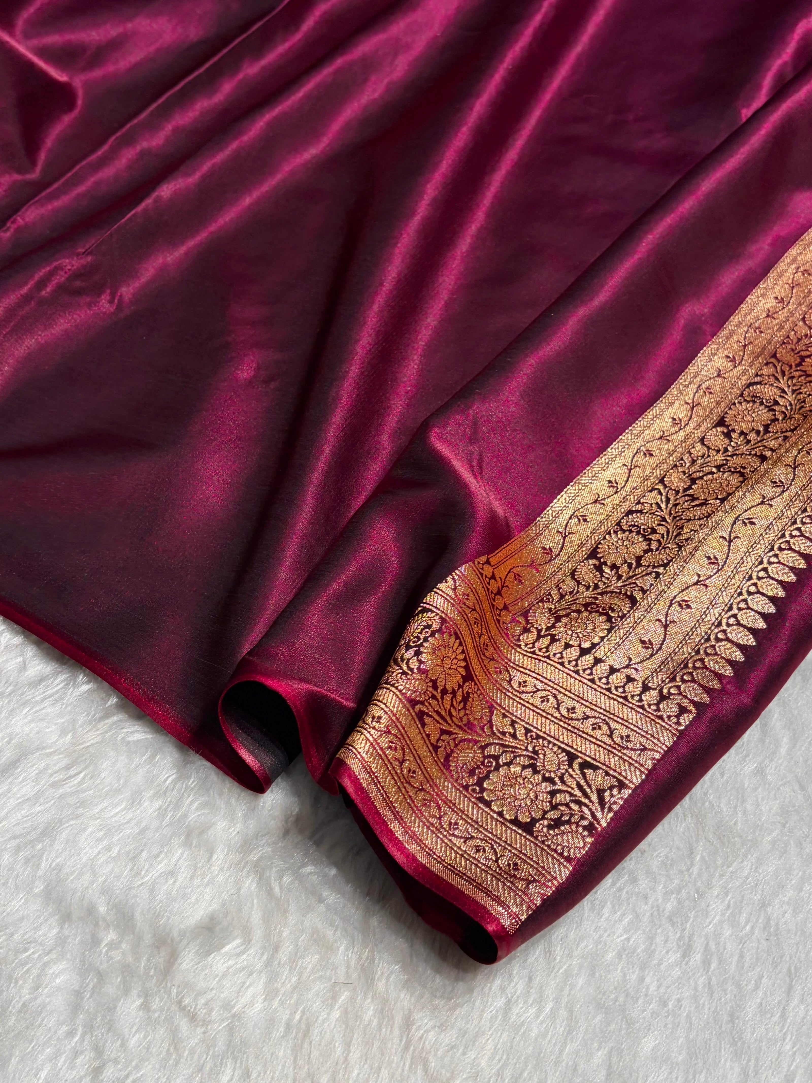 Banarasi Cross Jaal Satin Katan Silk Saree | Jacquard Woven Traditional Banarasi Saree