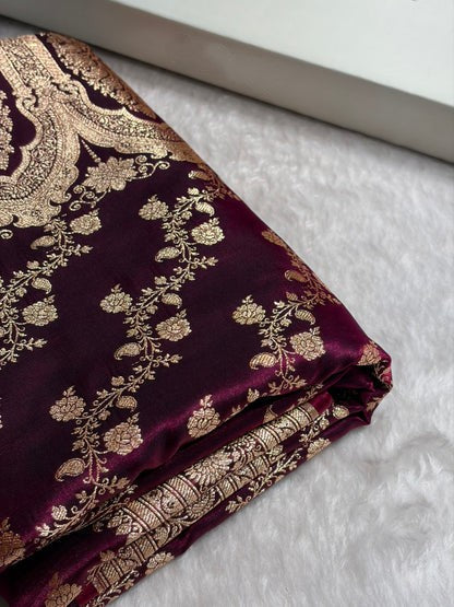 Banarasi Cross Jaal Satin Katan Silk Saree | Jacquard Woven Traditional Banarasi Saree