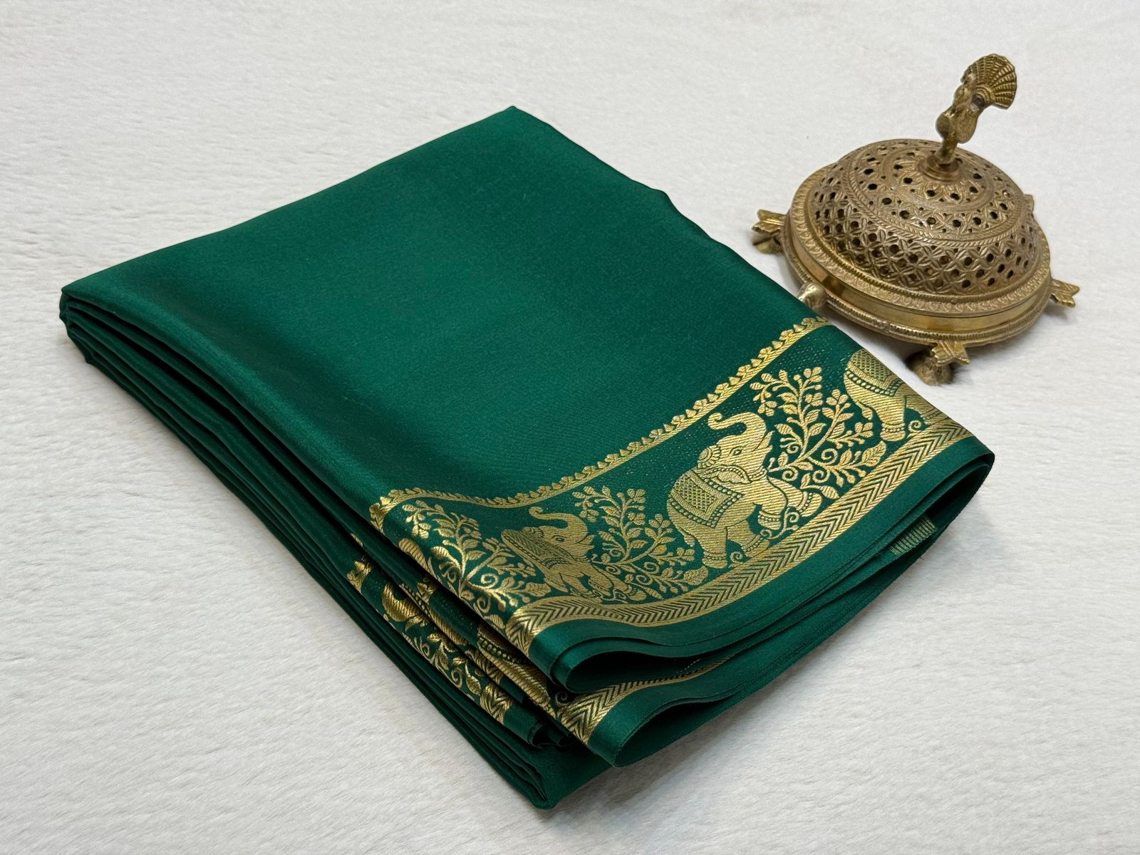 Traditional Silk Blend Saree with Elephant Motif Zari Border and Heritage Weaving