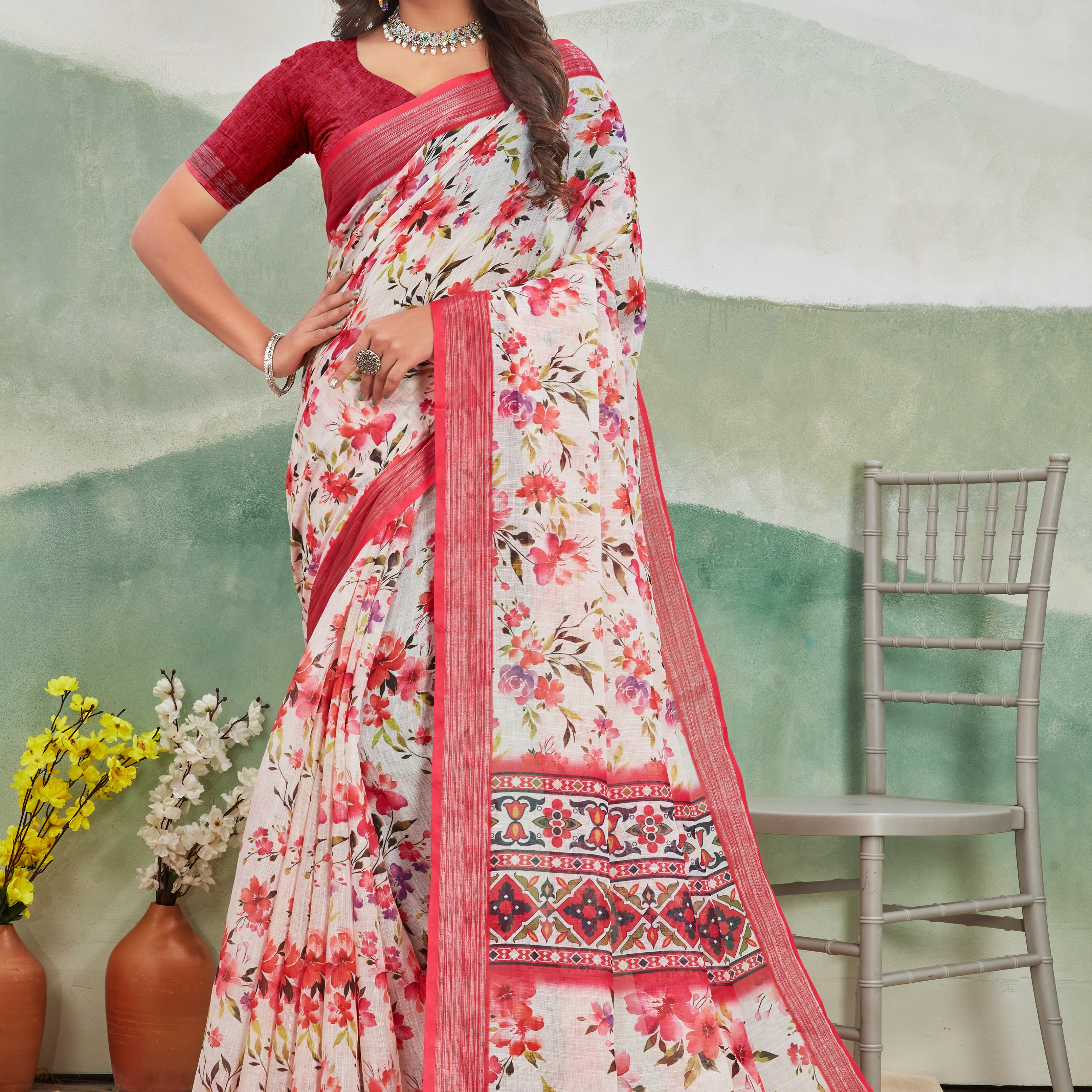 Pure Linen Saree For Every Occasion in Dark pink