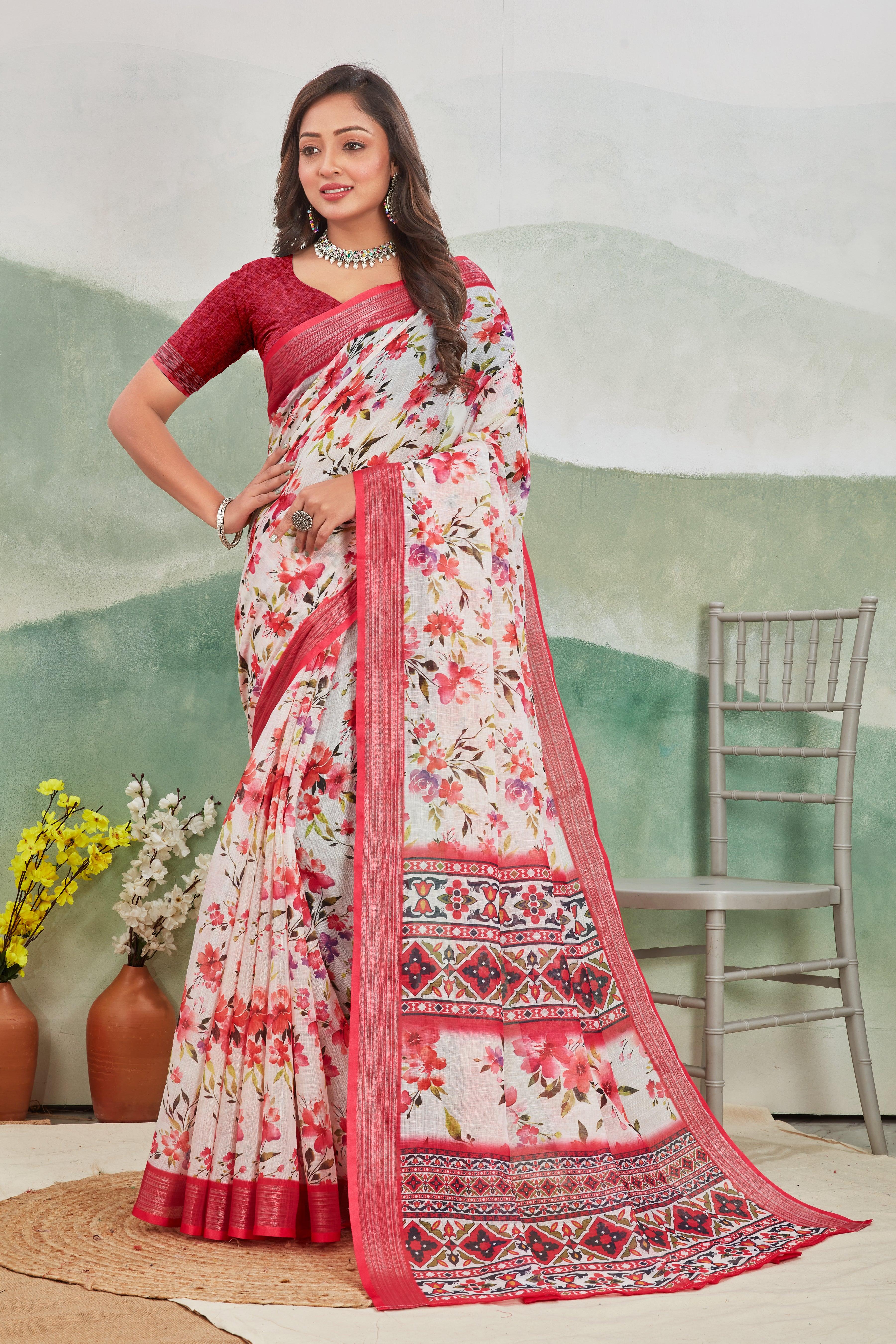 Rosé Radiance: Elegant Linen Saree in Soft Pink