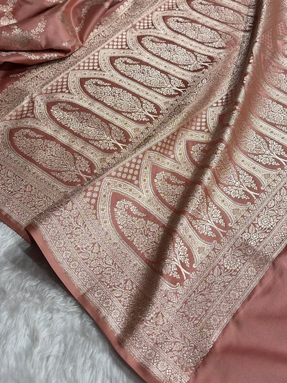 Banarasi Mashru Silk Saree with Floral Scalloped Border & Rupa Sona Motifs