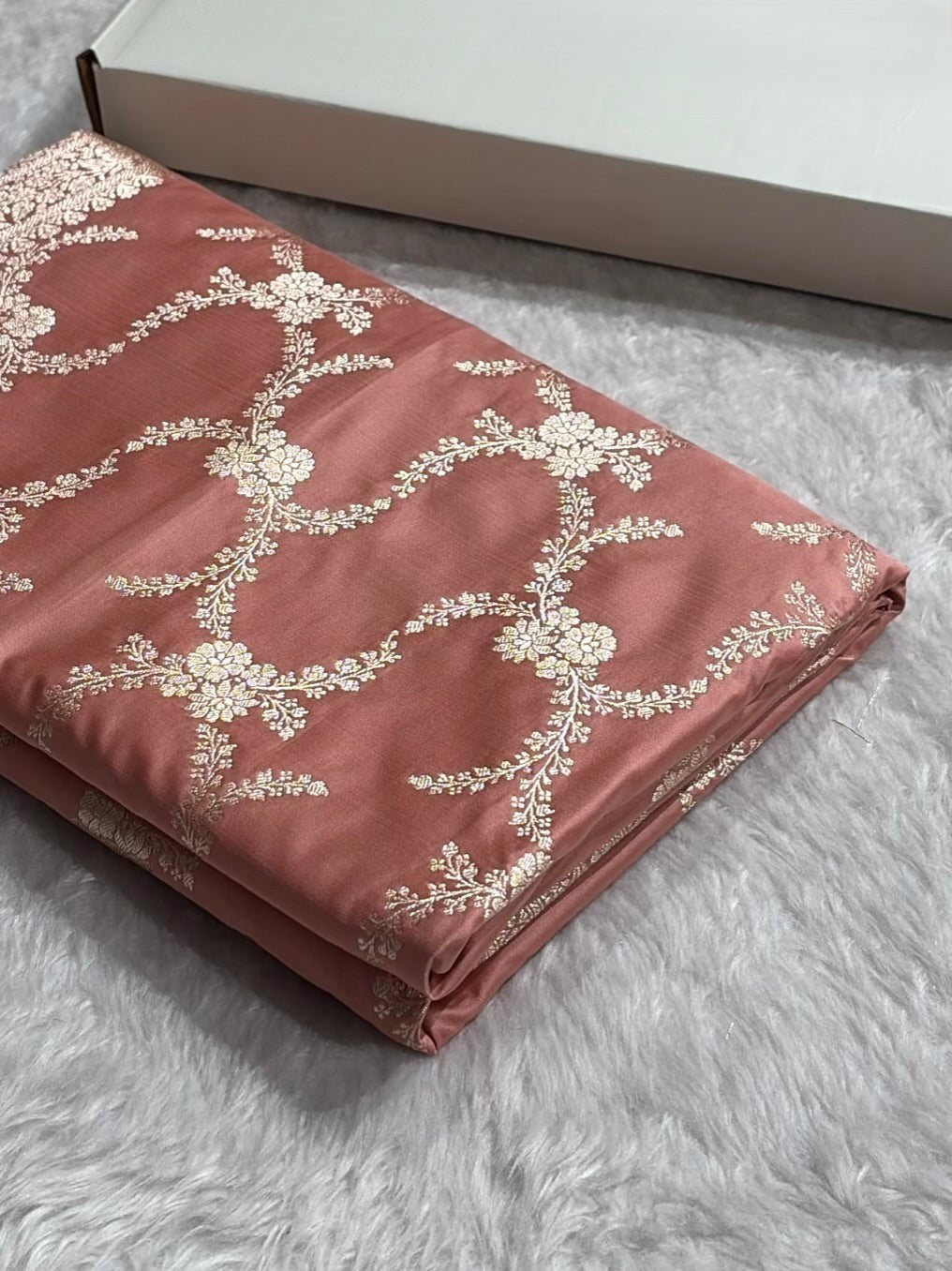 Banarasi Mashru Silk Saree with Floral Scalloped Border & Rupa Sona Motifs