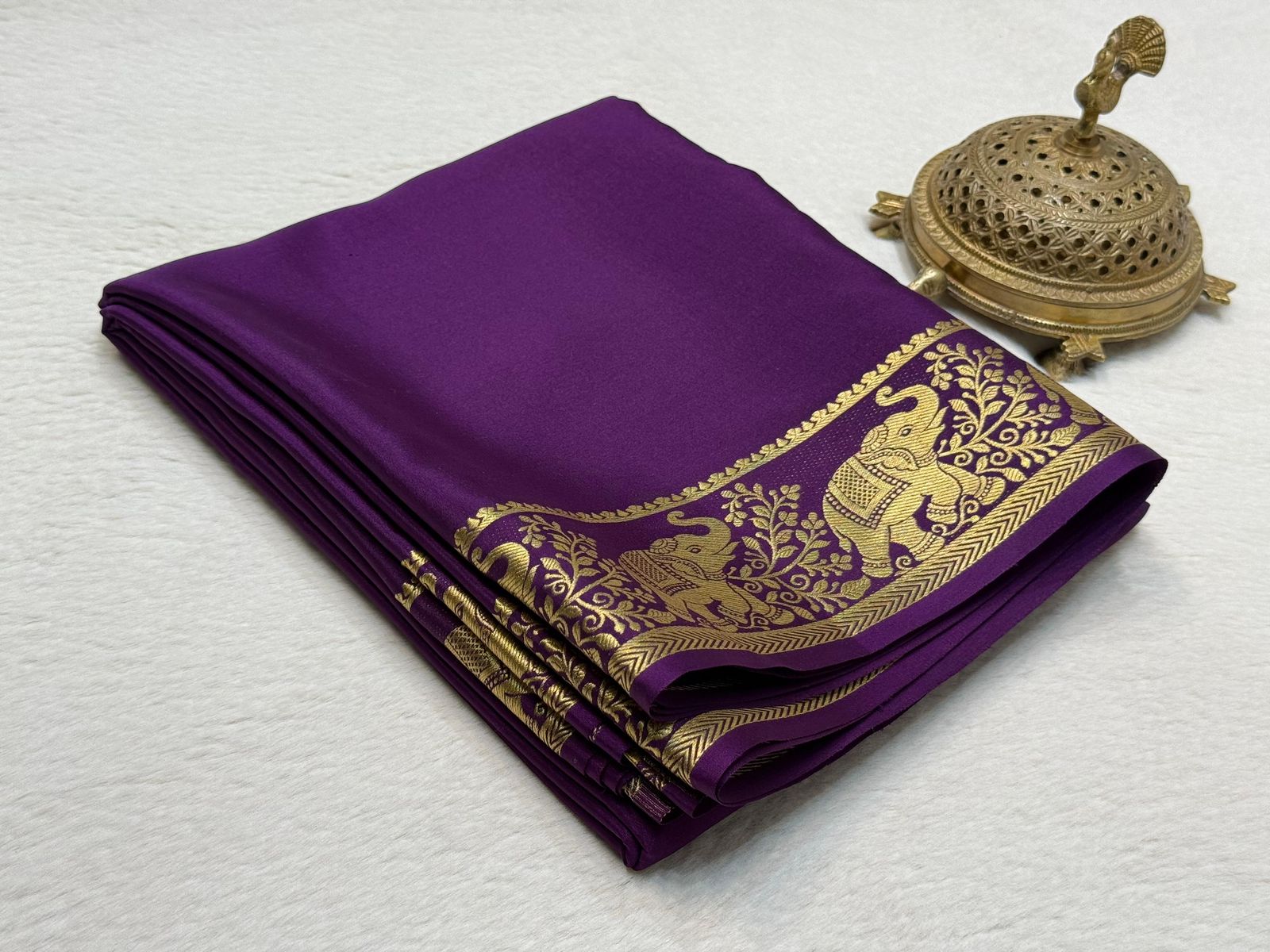 Traditional Silk Blend Saree with Elephant Motif Zari Border and Heritage Weaving