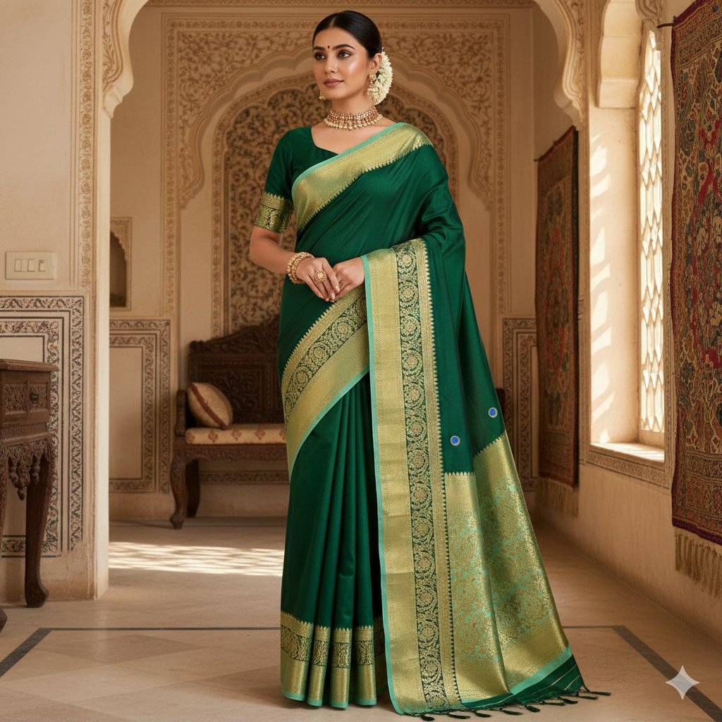 Elegant Contrast Colors in Mango Bentex Border Mysore Silk Sarees
