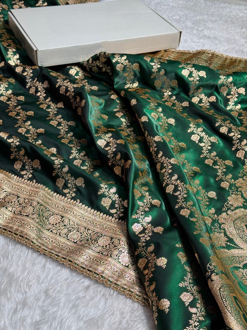 Banarasi Cross Jaal Satin Katan Silk Saree | Jacquard Woven Traditional Banarasi Saree