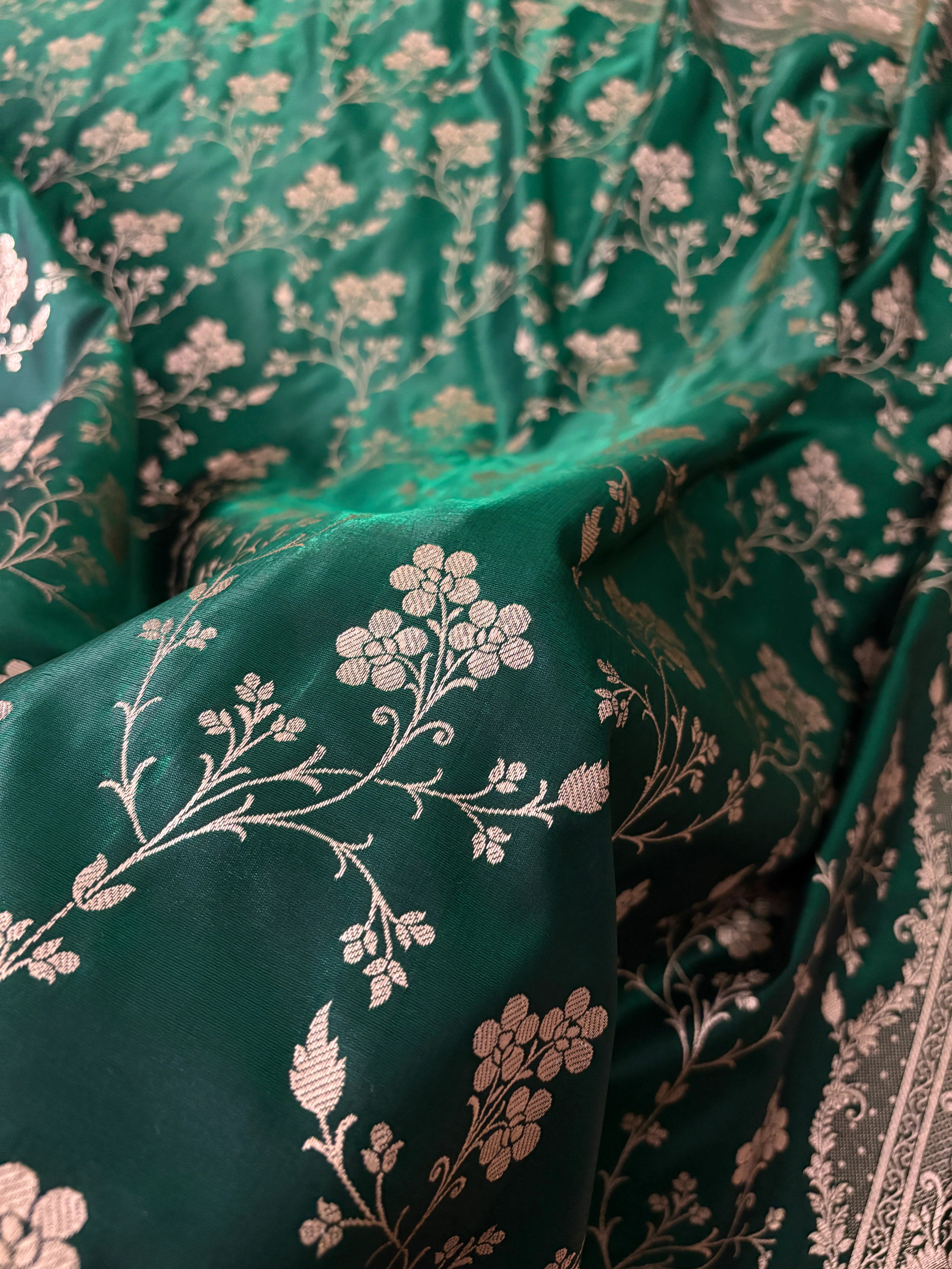Fire Gold Banarasi Satin Silk Saree with Booti Work | Luxury Wedding & Festive Wear Saree for Women