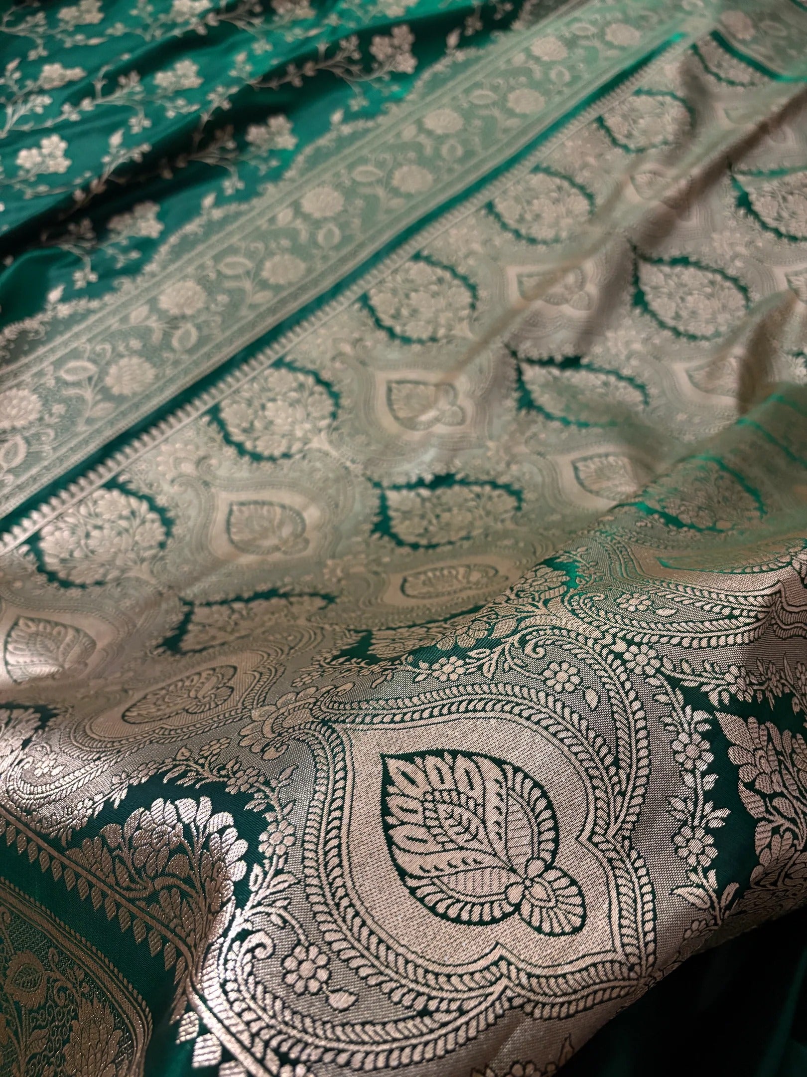 Fire Gold Banarasi Satin Silk Saree with Booti Work | Luxury Wedding & Festive Wear Saree for Women