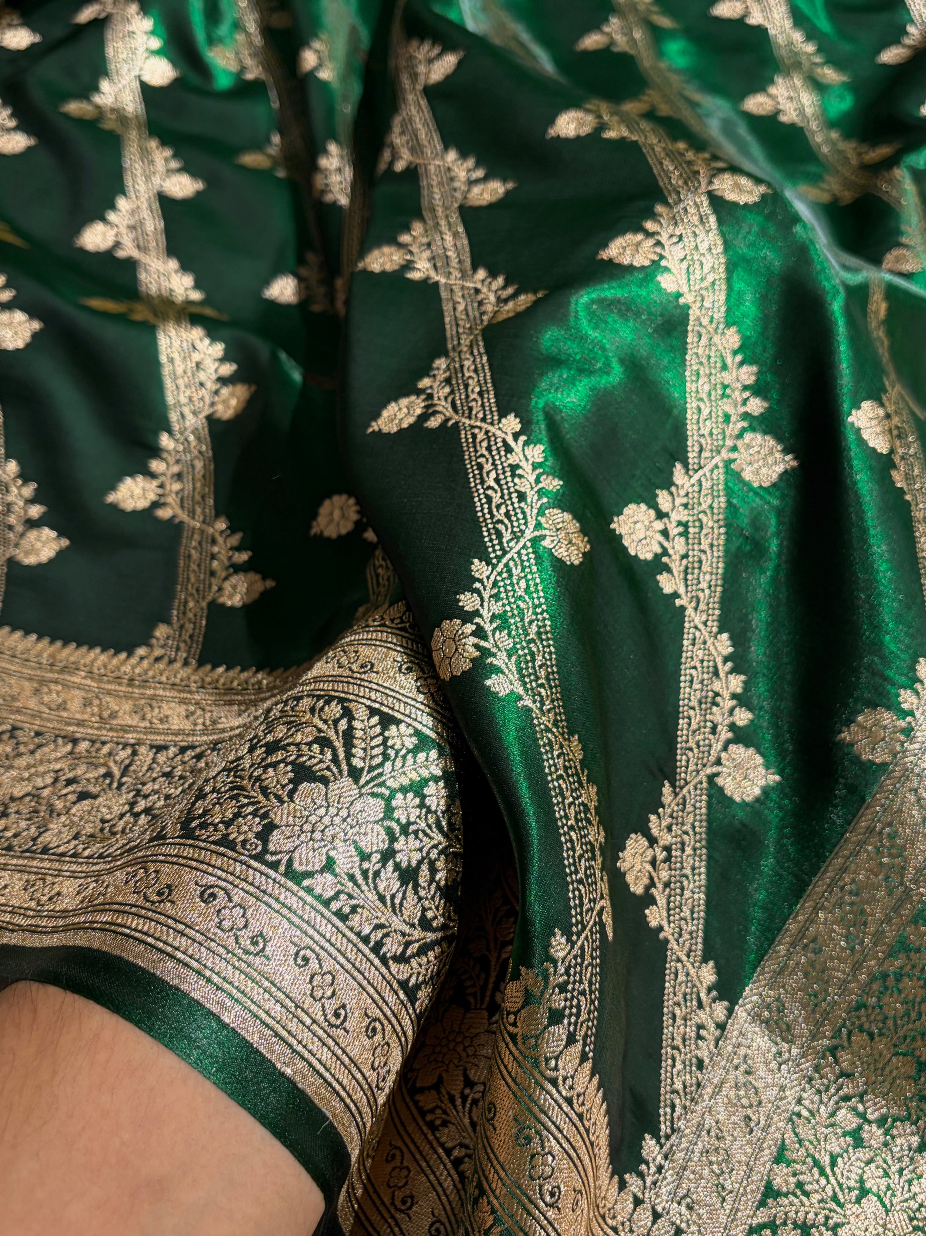 Cross Pattern Banarasi Satin Silk Saree in Maroon | Premium Jacquard Weave