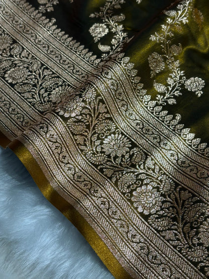 Banarasi Cross Jaal Satin Katan Silk Saree | Jacquard Woven Traditional Banarasi Saree