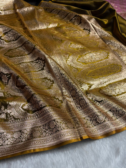 Banarasi Cross Jaal Satin Katan Silk Saree | Jacquard Woven Traditional Banarasi Saree