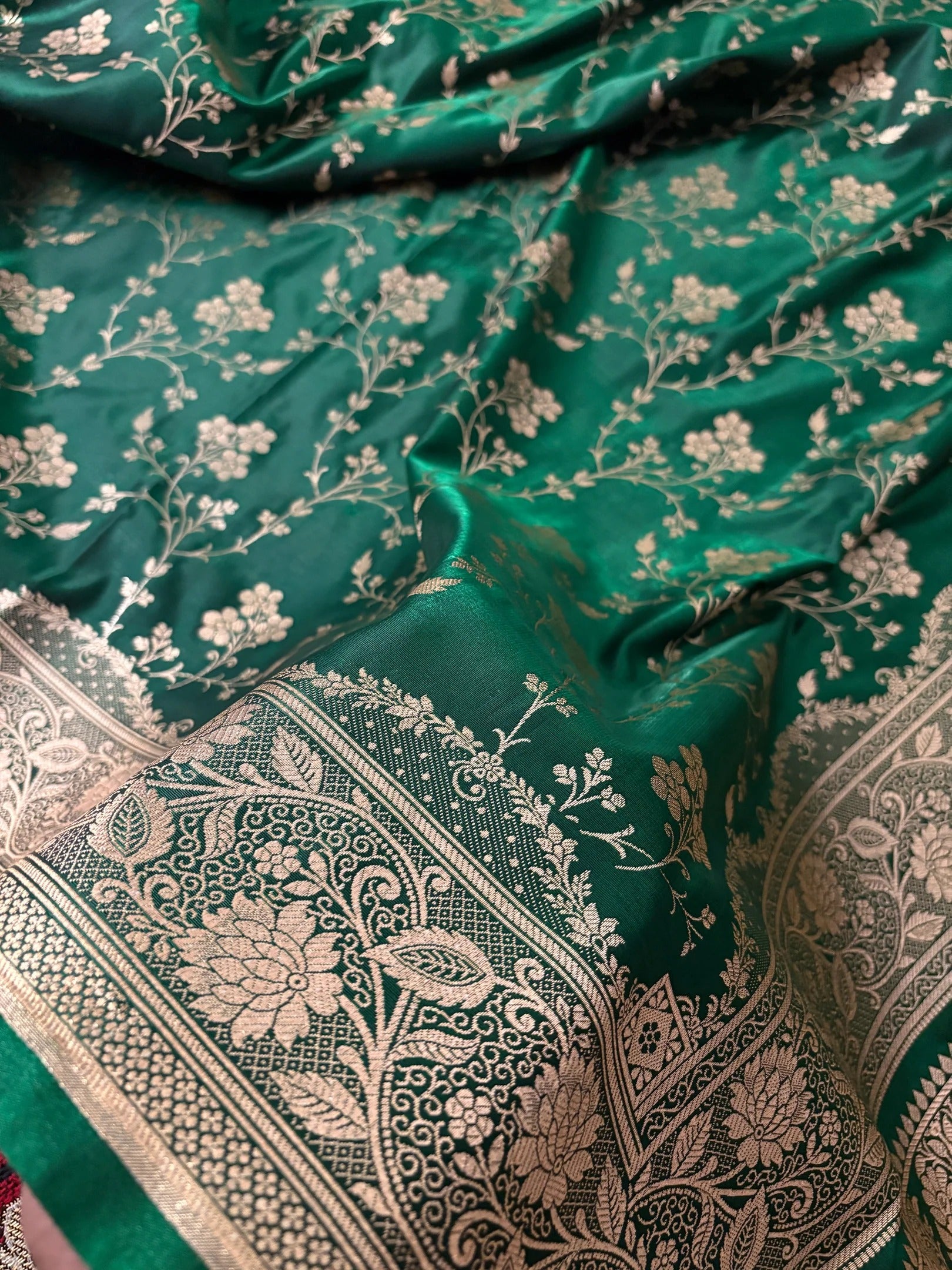 Fire Gold Banarasi Satin Silk Saree with Booti Work | Luxury Wedding & Festive Wear Saree for Women