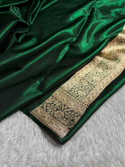 Cross Pattern Banarasi Satin Silk Saree in Maroon | Premium Jacquard Weave