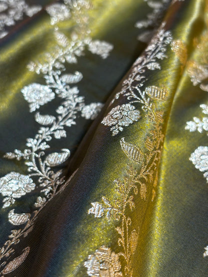 Banarasi Cross Jaal Satin Katan Silk Saree | Jacquard Woven Traditional Banarasi Saree