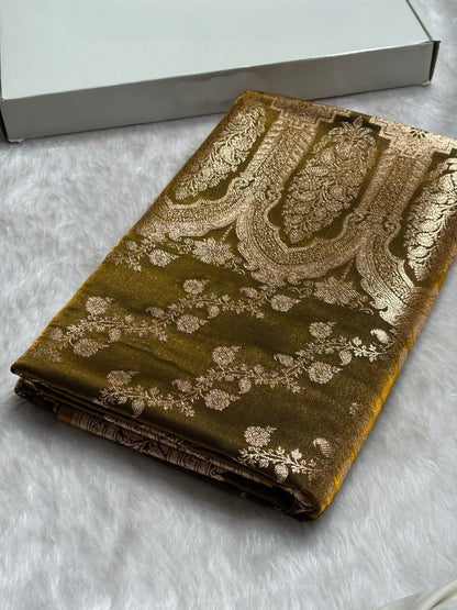 Banarasi Cross Jaal Satin Katan Silk Saree | Jacquard Woven Traditional Banarasi Saree