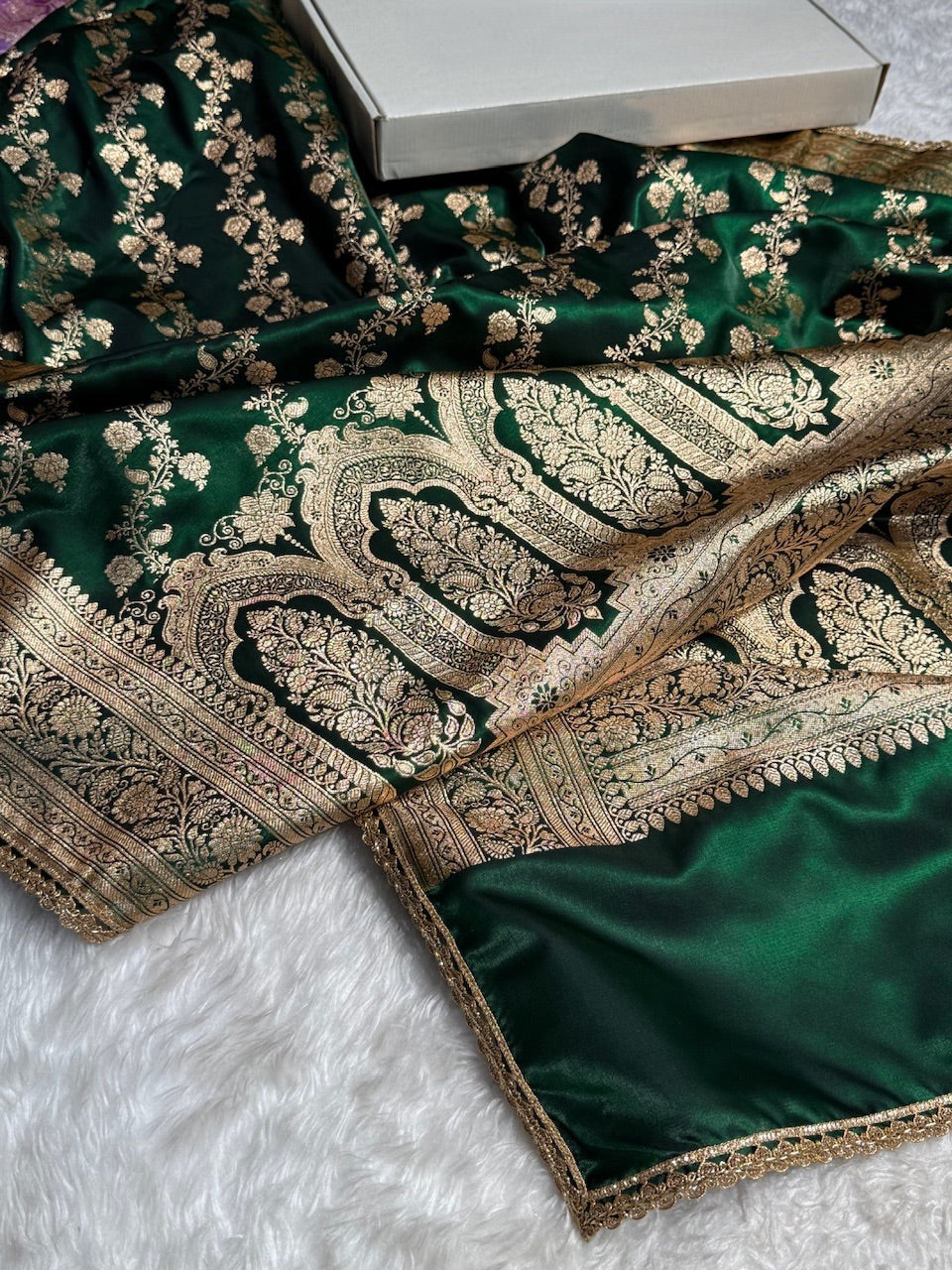 Banarasi Cross Jaal Satin Katan Silk Saree | Jacquard Woven Traditional Banarasi Saree