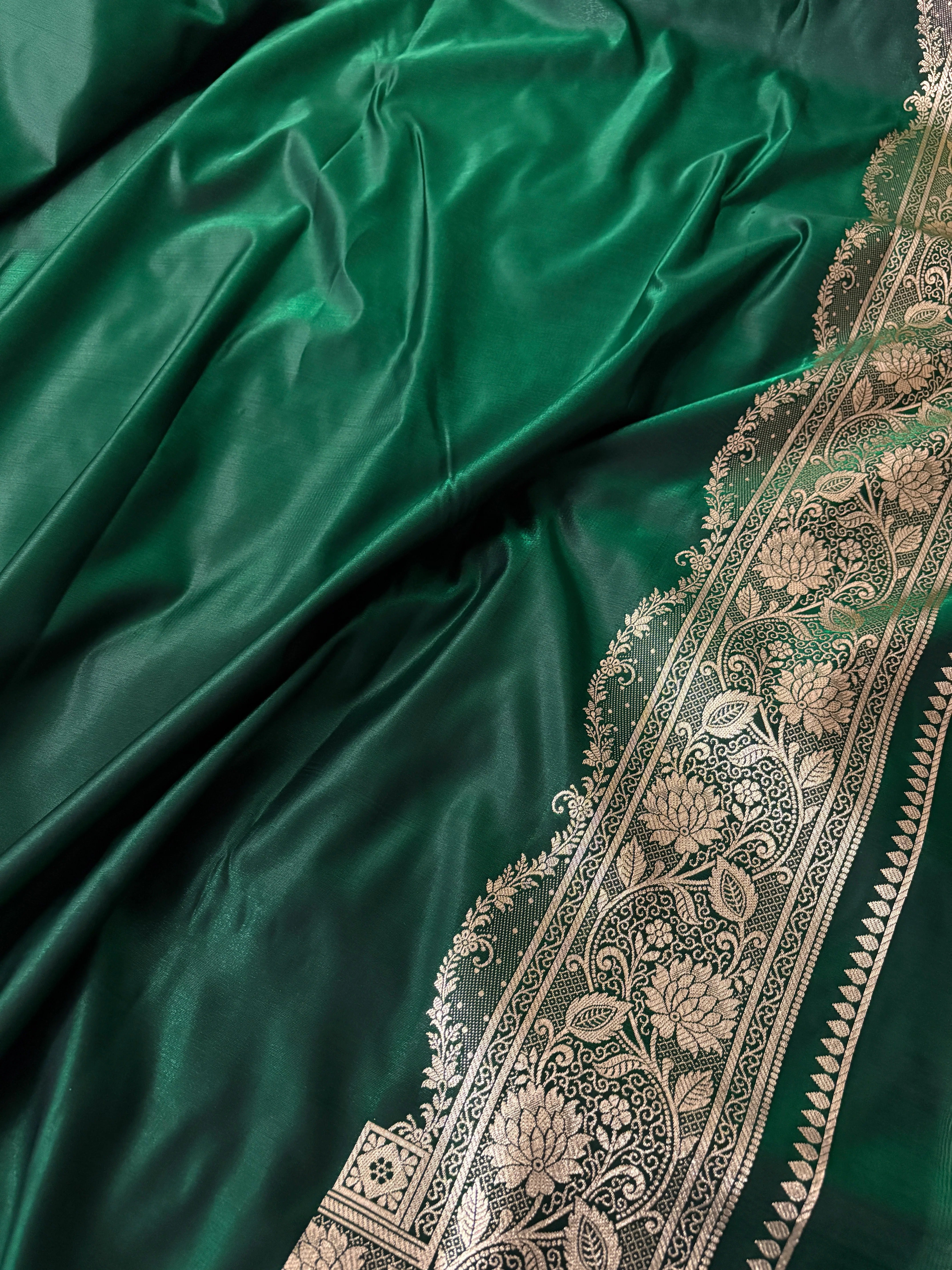 Fire Gold Banarasi Satin Silk Saree with Booti Work | Luxury Wedding & Festive Wear Saree for Women