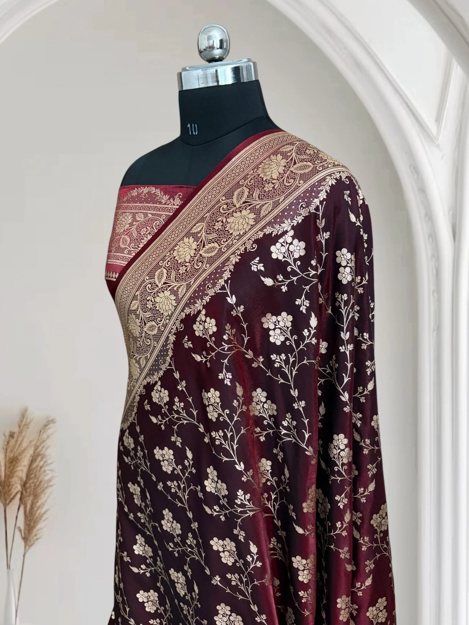 Fire Gold Banarasi Satin Silk Saree with Booti Work | Luxury Wedding & Festive Wear Saree for Women