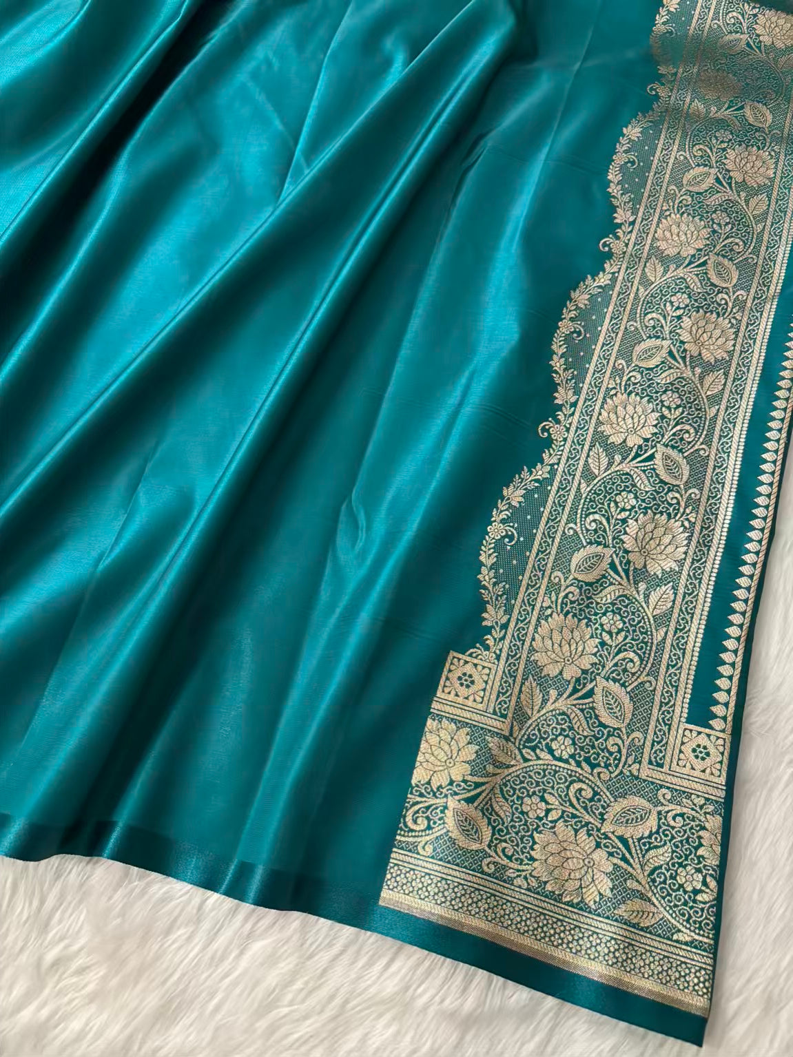 Fire Gold Banarasi Satin Silk Saree with Booti Work | Luxury Wedding & Festive Wear Saree for Women