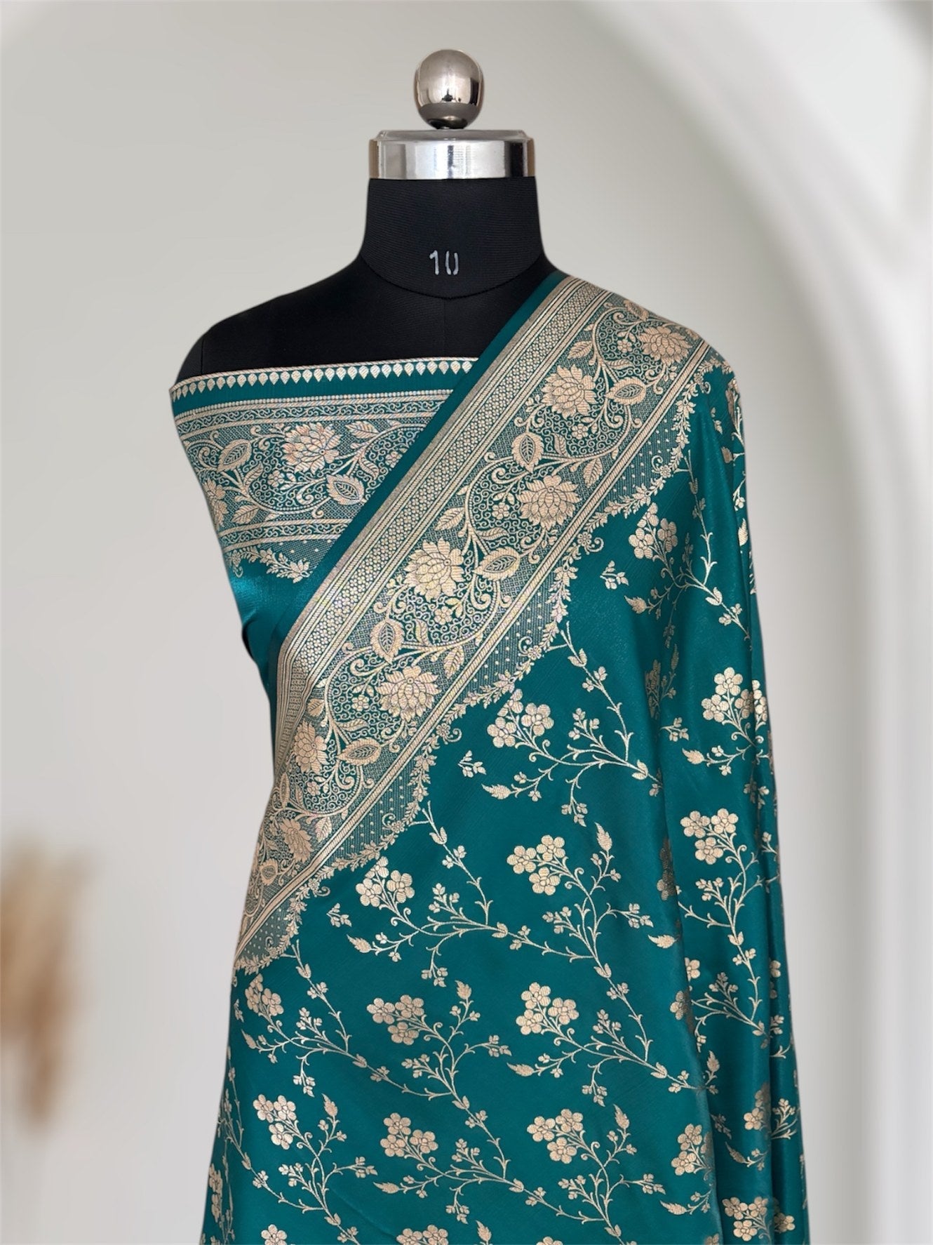 Fire Gold Banarasi Satin Silk Saree with Booti Work | Luxury Wedding & Festive Wear Saree for Women