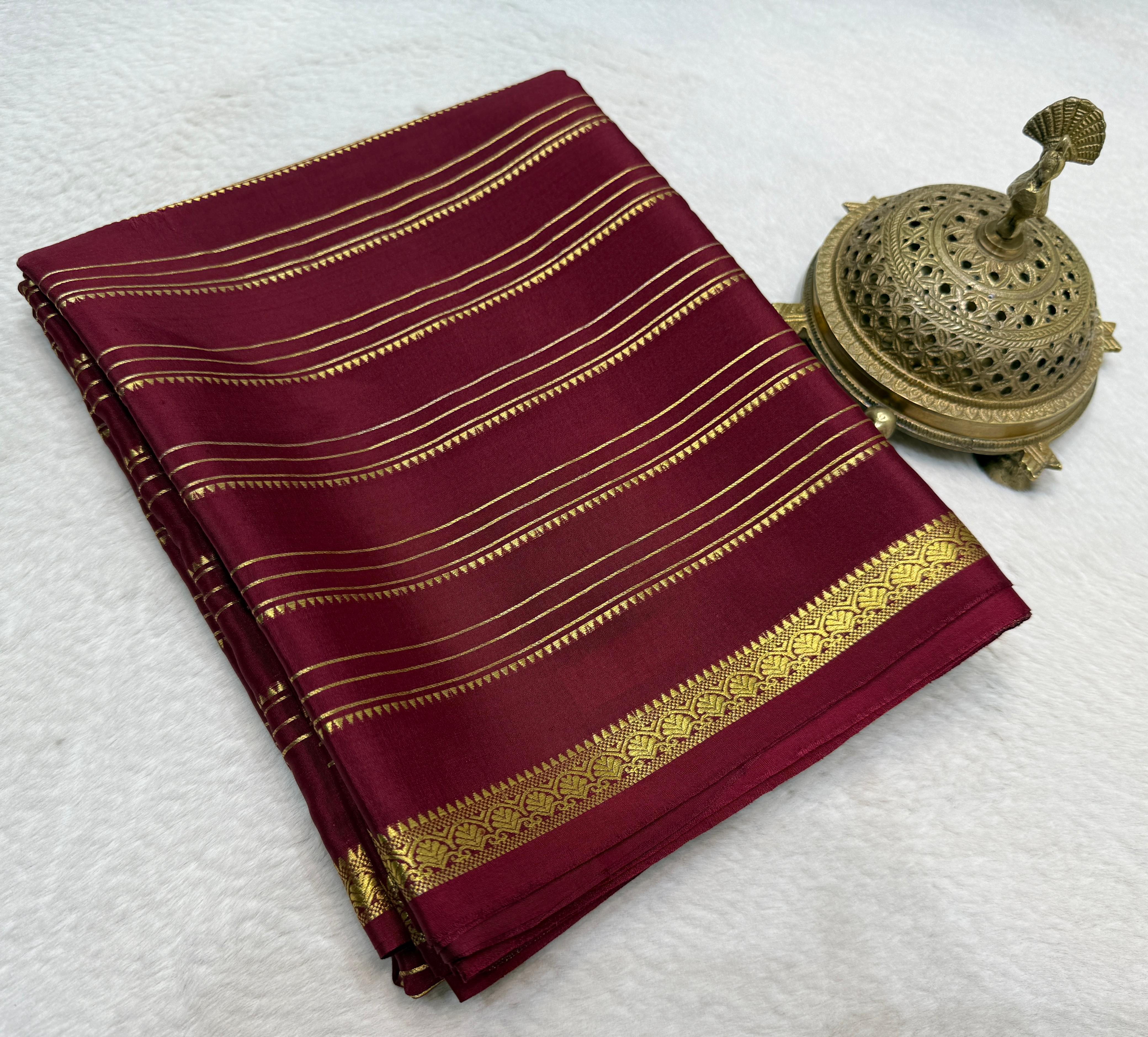 Semi Crepe Silk Saree 120 GSM – Multi Stripe Pattern with Traditional Border & Patta Pallu | Elegant Solid Color Saree for Women