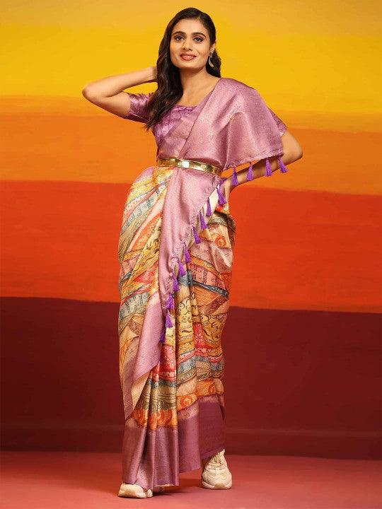 Golden Grace: Pure Kubera Pattu with Digital Designs
