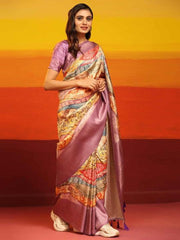 Golden Grace: Pure Kubera Pattu with Digital Designs