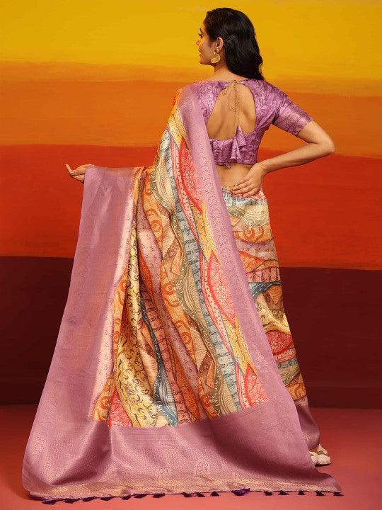 Golden Grace: Pure Kubera Pattu with Digital Designs