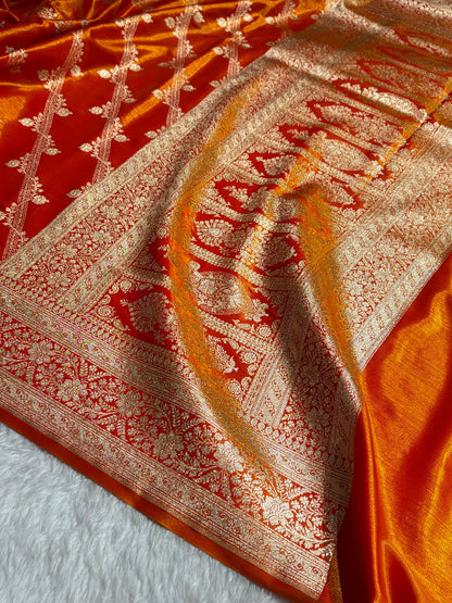 Cross Pattern Banarasi Satin Silk Saree in Maroon | Premium Jacquard Weave