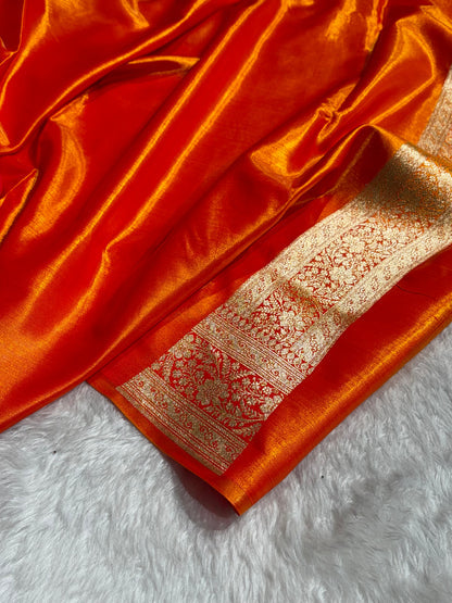 Cross Pattern Banarasi Satin Silk Saree in Maroon | Premium Jacquard Weave