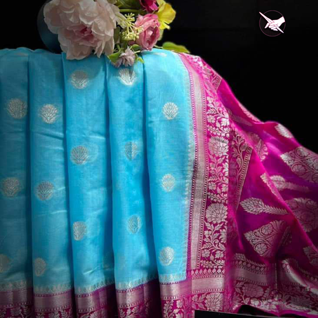 VISCOSE SILKS IN CONTRAST PALLU WITH BUTIS