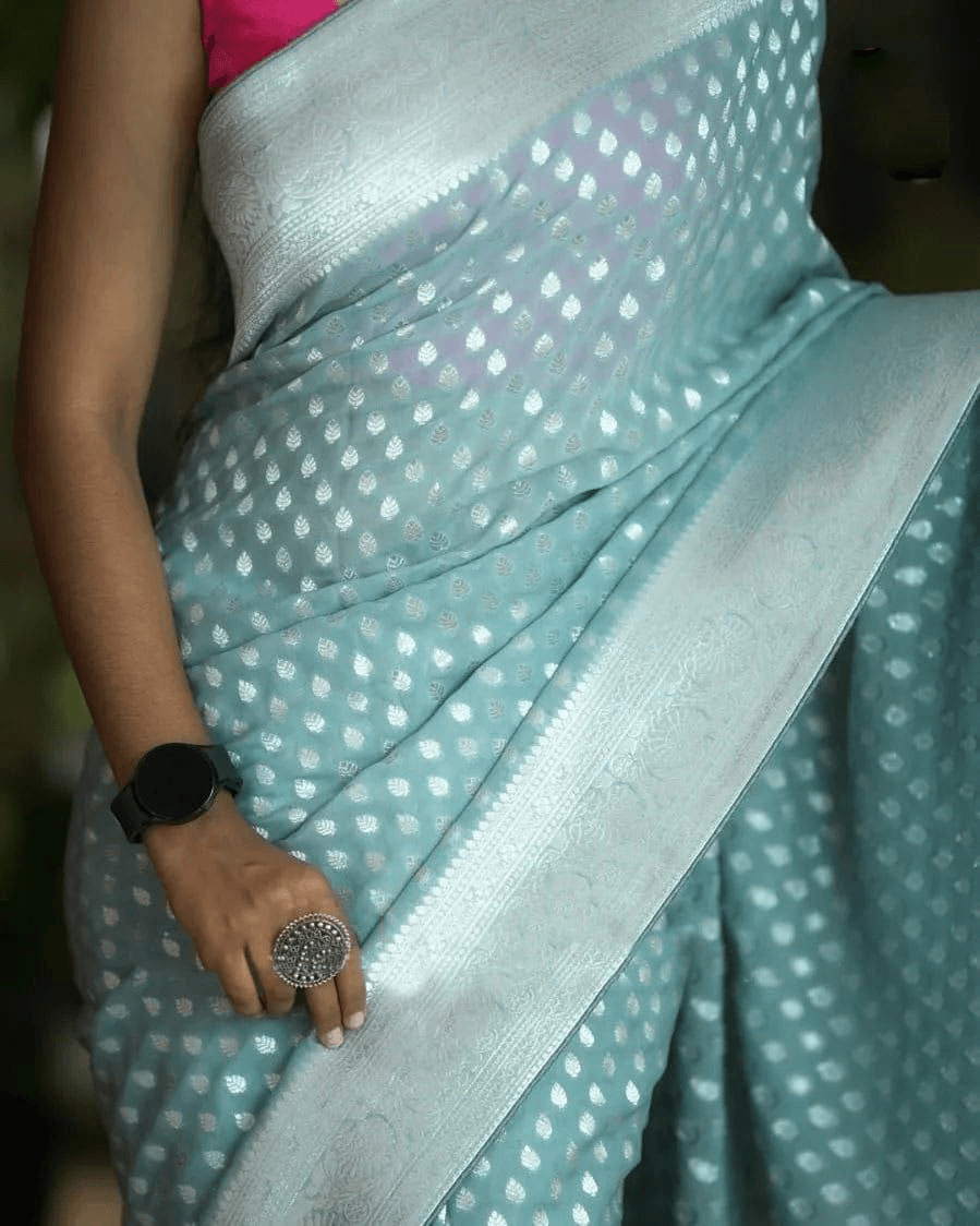 PURE CREPE SILK ZARI BUTTIES RICH PALLU WITH BLOUSE