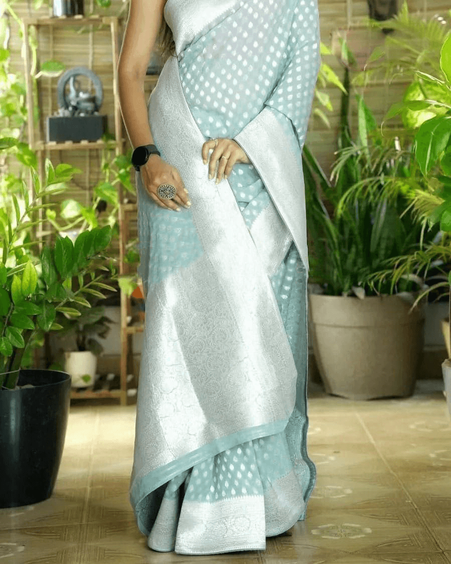 PURE CREPE SILK ZARI BUTTIES RICH PALLU WITH BLOUSE