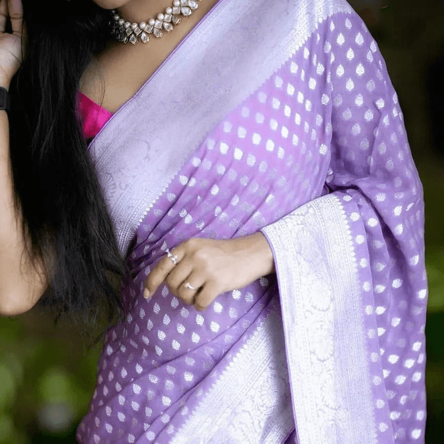 PURE CREPE SILK ZARI BUTTIES RICH PALLU WITH BLOUSE