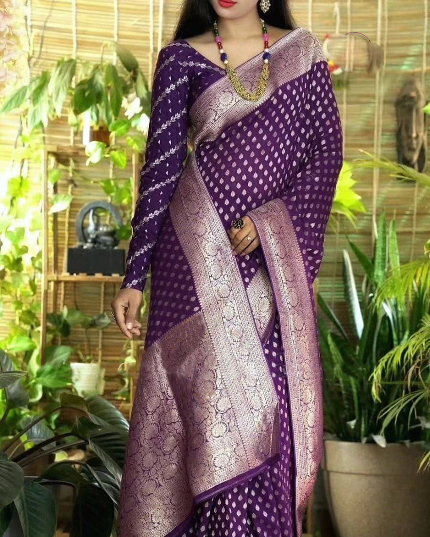 PURE CREPE SILK ZARI BUTTIES RICH PALLU WITH BLOUSE